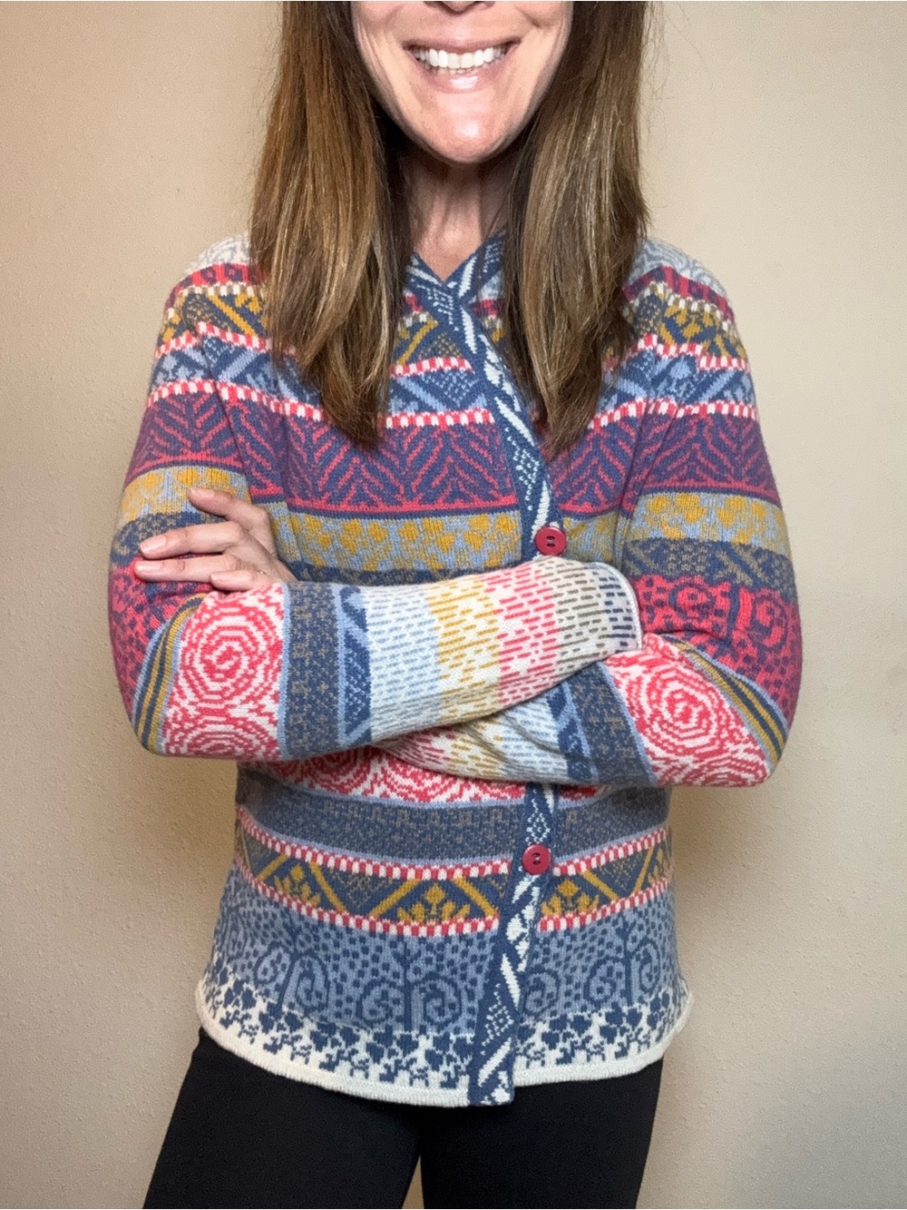 NWT IVKO Multicolor Jacquard Button Cardigan Sweater Runs Small size EU 42 - Picture 3 of 16